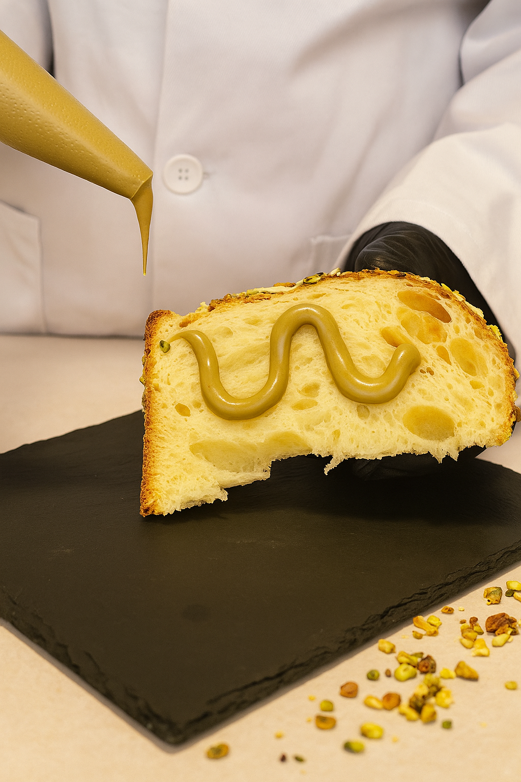 Panettone Artigianale al Pistacchio- Copertura di Cioccolato al Pistacchio e Granella di Pistacchio